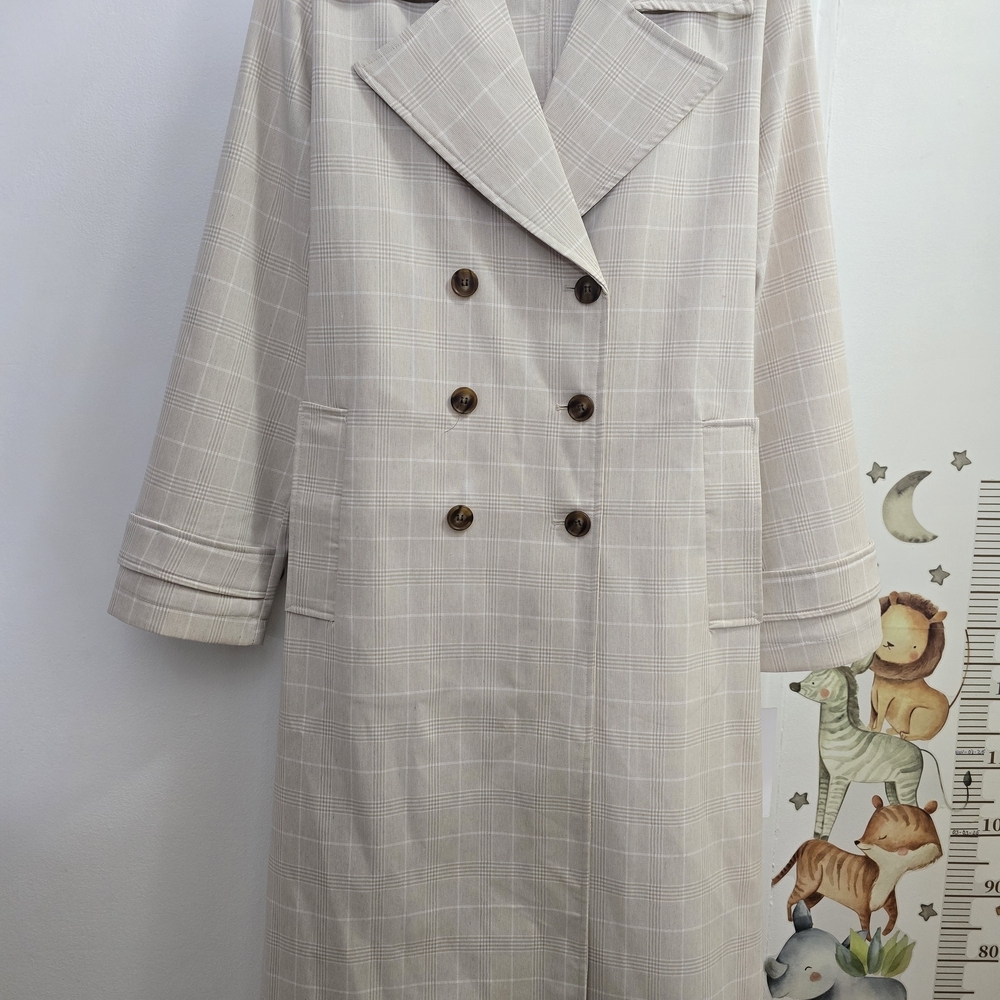 bagatelle Beige Plaid Double-Breasted Trench Coat - Picture 4 of 17